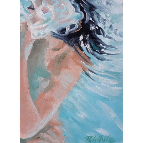 "Bubbles" Original Oil Painting on Cradled Wood Panel 14"w x 11"h x 1.5"d - Picture 5 of 5